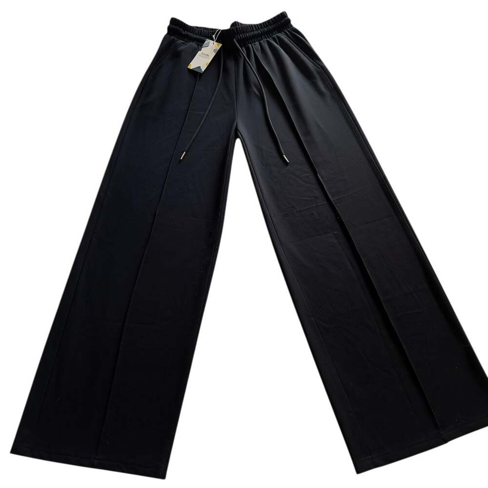 Sunbs Women's Black Drawstring High-Waisted Wide Leg Lounge Pants